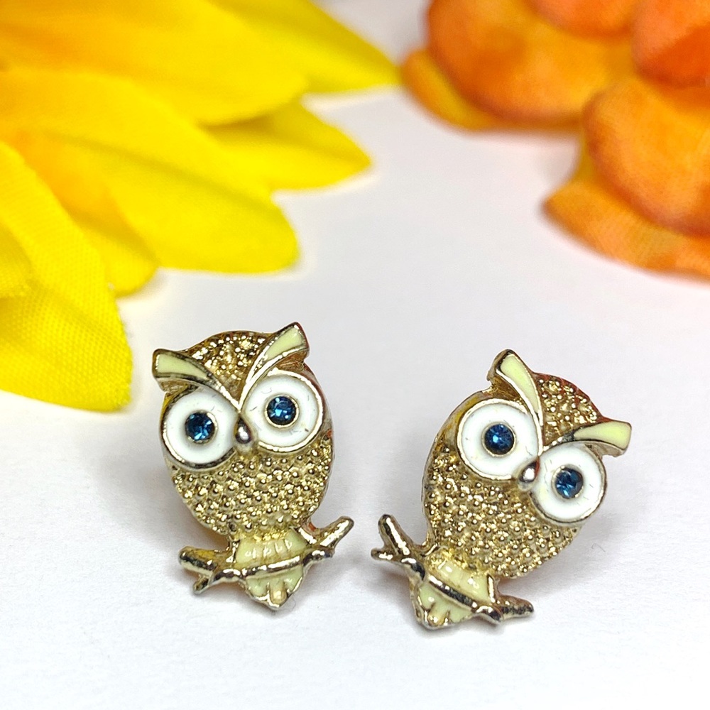 Gold Owl Stud Earrings